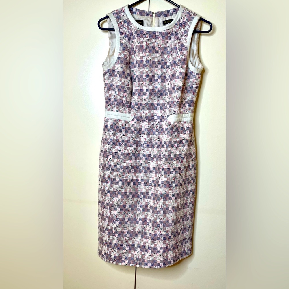 Brooks Brothers Checked Tweed Boucle Sheath Dress, Pink/blue/cream.